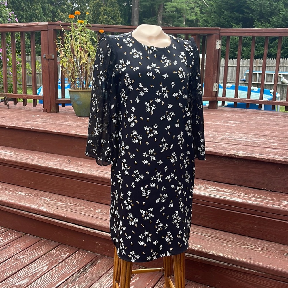 Ann Taylor Size 2 Sheer Sleeve Small Floral Dress -